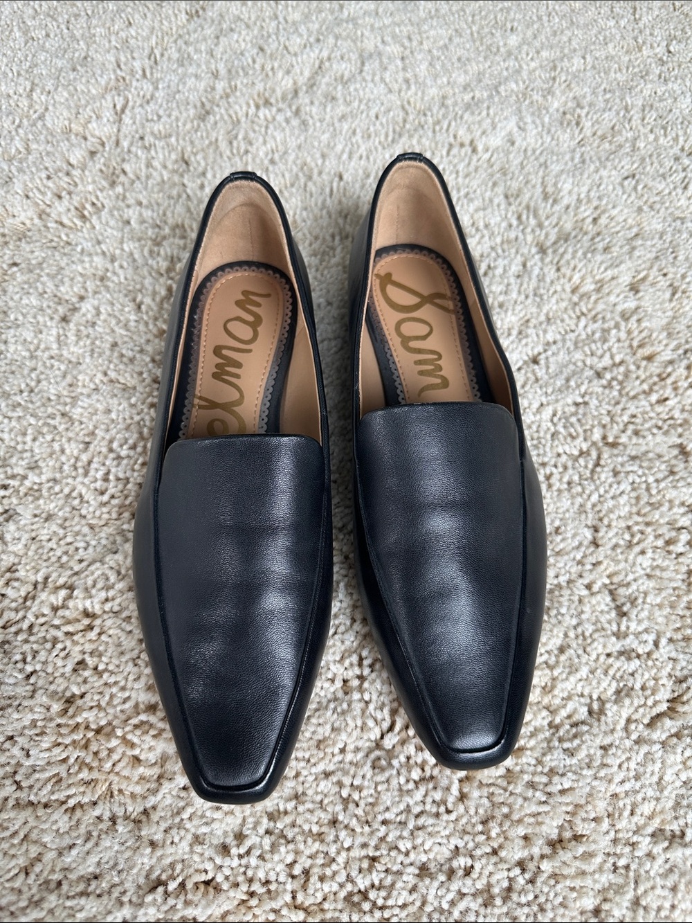 Sam Edelman Black Leather Slip-On Square Toe Loafers